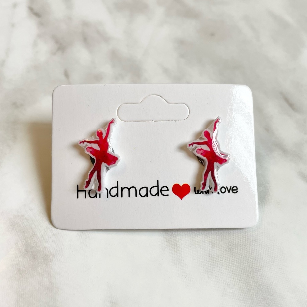 🎉 New Pink Ballerina Dancer Handmade Earrings set